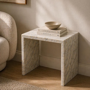Handmade Marble Side Table – Sculptural Natural Stone Minimalist Furniture