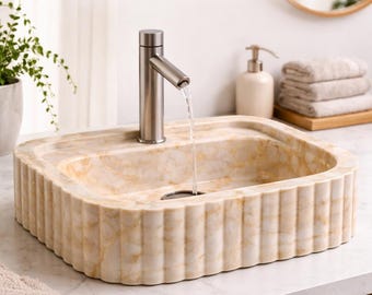 Lavabo de mármol natural: Lavabo de piedra estriada Menekse Gold