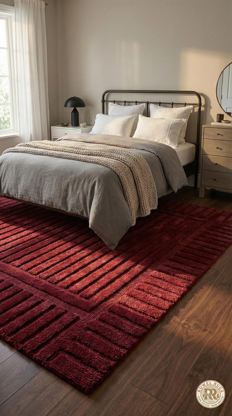 Draped Rugs Hand Tufted Wool Rug Burgundy Textured Modern Area Rughi-low Pile ...