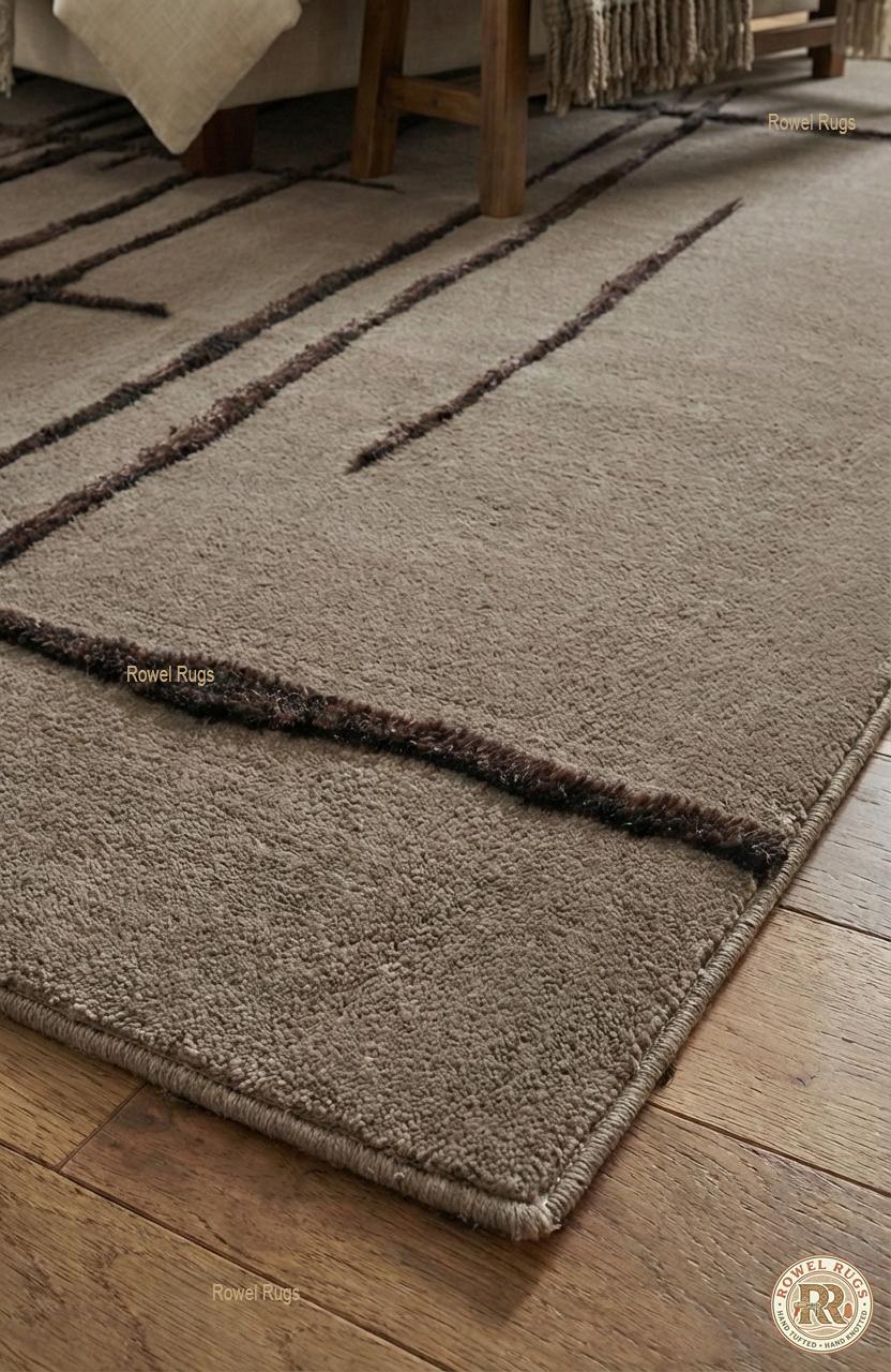 Modern Abstract Hand Tufted Wool Rug Neutral Beige Minimalist Living ...