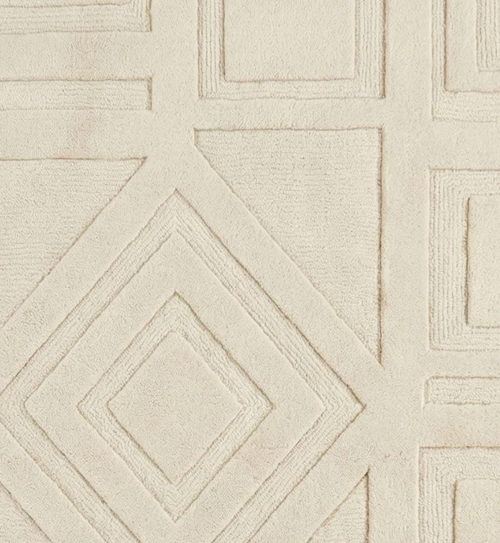 Cream Hand Tufted Wool Solid Rug Geometric Hi Low Textured Modern Area ...