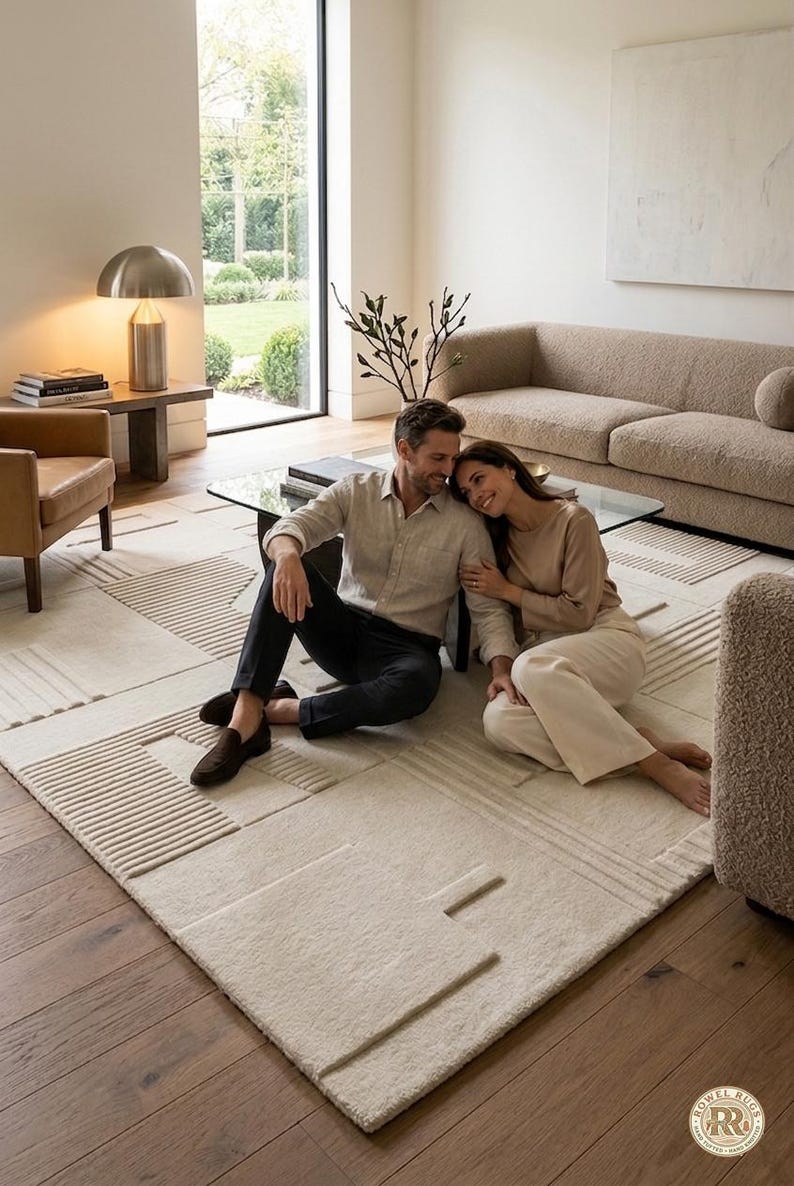 Luxury Hand Tufted Wool Rug Modern Geometric Textured Area Rug Living ...