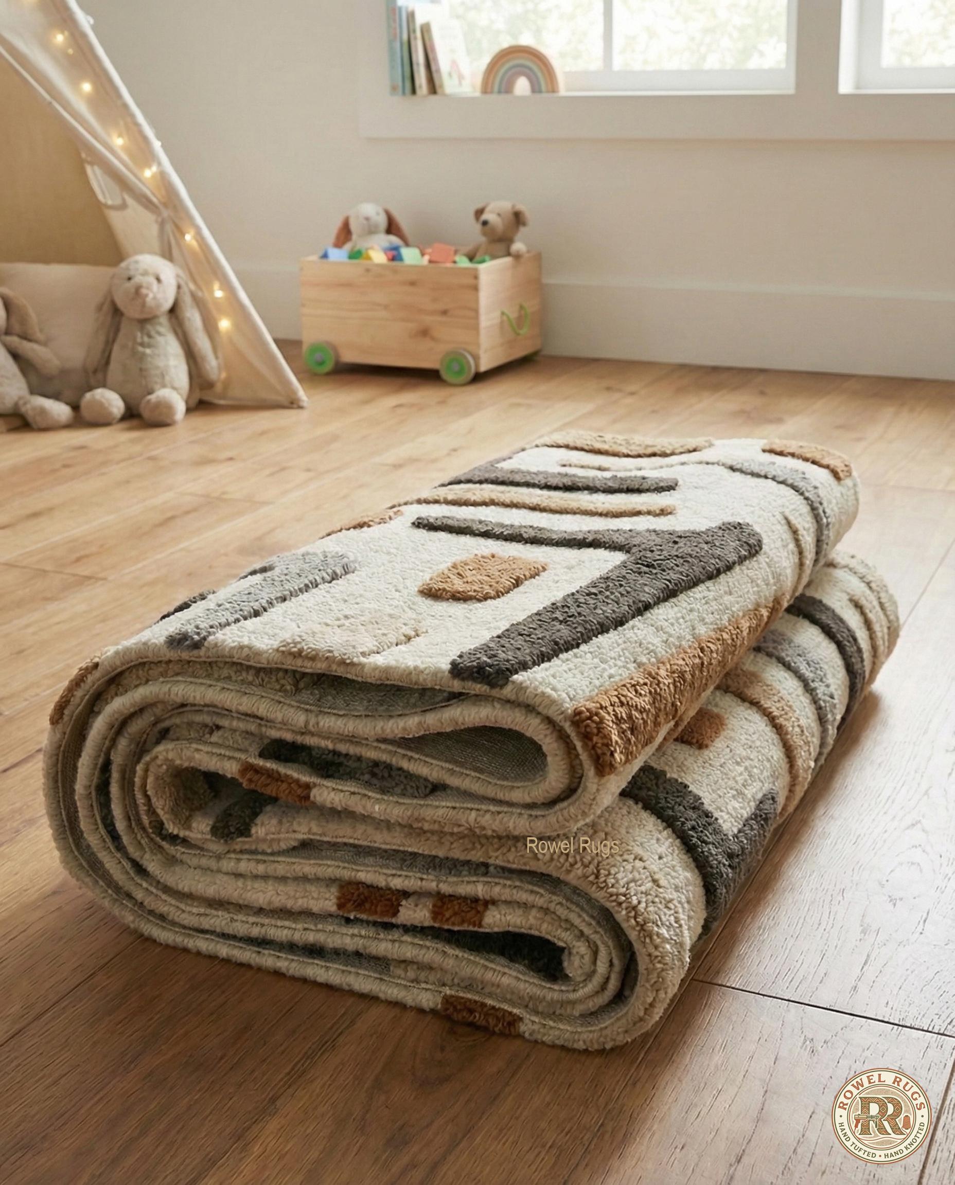 Modern Geometric Hand-tufted Wool Rug Neutral Hi Low Texture Living ...