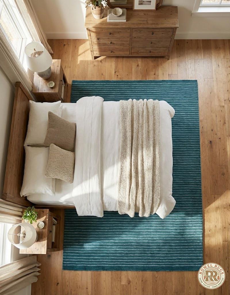 Teal Striped Hand Tufted Wool Rug Modern Minimalist Living Room Carpet ...