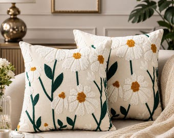 Embroidered Tufted Cushion Cover Boho Floral Pillow Cover 45x45CM