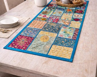 Handmade Patchwork Table Runner Boho Quilted Table Runner Indian Kantha Style Runner Colorful Dining Table Decor Gift for Home