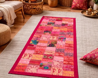 Handmade Vintage Patchwork Table Runner Cotton Boho Runner for Dining Table, Bed & Home Decor