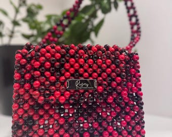 Riyms Tasche, Rote schwarze Perlentasche, handgefertigte Perlentasche, Statement-Damentasche, kleine Handtasche, Geschenk für sie