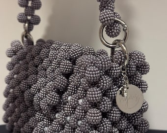 Gray Beaded Bag, Handmade Blackberry Bead Purse, One of a Kind Bag, Shoulder Mini Bag, Mother's Day, Gift for Mom, Gift for Her, Unique Gift
