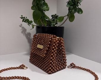 Perlenbesetzte Tasche in Braun | Perlenbesetzte Tasche in Schokoladenbraun | Elegante Abendtasche | Handgefertigte Acrylperlen-Geldbörse | Riyms-Tasche | Geschenk für Sie | Geschenk für Frauen