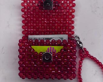 Handmade Beaded Wallet with Wrist Strap – Two Compartment Card Holder Bag, Mother's Day, Gift for Mom, Mother’s Day Gift