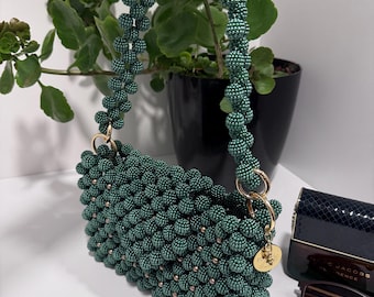 Emerald Green Bag, Beaded Bag, Handcrafted Bag, Bridal Purse, Handmade Gift, Bridal Purse, Gift For Her, Beaded Handbag, Evening Bag