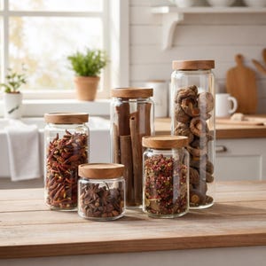 Ensemble de bocaux de conservation en verre avec couvercles en bambou Boîtes de rangement hermétiques pour les aliments pour l'organisation de la cuisine du garde-manger