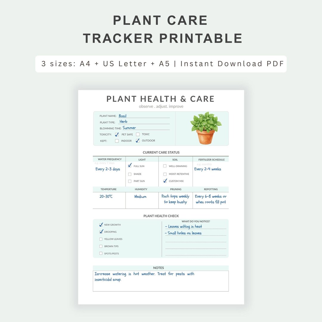 Essential Plant Care Tracker Printable | Watering Log & Plant Health ...