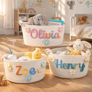 Personalized Baby Basket/ Handmade Baby Gift Basket/ Easter Basket/ Baby Shower Gift/ Newborn/ Custom Nursery Gift/ Rope Cotton Baby Basket