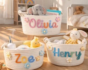 Gepersonaliseerde babymand/handgemaakte cadeaumand baby/paasmand/kraamcadeau/pasgeborene/aangepast kinderkamercadeau/touw katoenen babymand