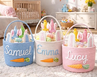 Gepersonaliseerde paasmand met naam, handgeweven mand touw, paashaas cadeau voor kinderen, mand paaseieren zoeken, kraamcadeau