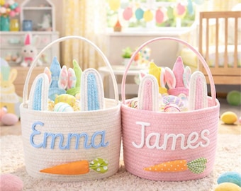 Gepersonaliseerde paasmand met naam • Eieren zoeken • Handgemaakte mand konijnen • Gepersonaliseerde paasmand • Eieren zoeken • Handgemaakte mand konijn