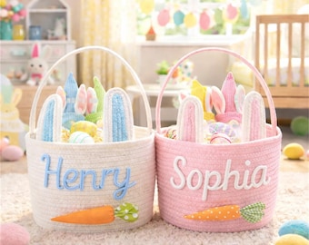 Gepersonaliseerde paasmand met naam • Eieren zoeken • Handgemaakte mand konijnen • Gepersonaliseerde paasmand • Eieren zoeken • Handgemaakte mand konijn