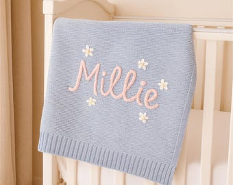 Personalised baby blanket, personalised embroidered knit baby blanket, custom name baby blanket, embroidered baby shower gift, new baby gift