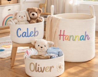Gepersonaliseerde handgemaakte mand, babycadeau, babyshowercadeau katoenen touw mand, babymand, speelgoedmand naam pasgeboren monogram babynaam cadeau