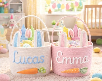 Gepersonaliseerde paasmand met naam • Eieren zoeken • Handgemaakte mand konijnen • Gepersonaliseerde paasmand • Eieren zoeken • Handgemaakte mand konijn