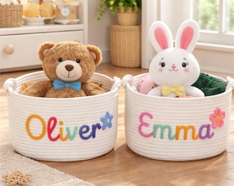 Aangepaste opbergmand voor kinderen · Opberger voor huisdieren · Gepersonaliseerde slaapzaalopberger · Babymand en cadeaumand · Wasmand · Paasmand