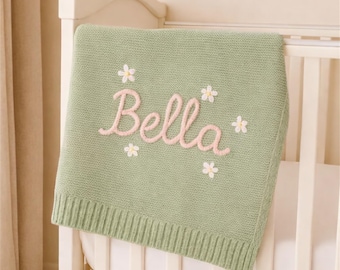 Gepersonaliseerde babydeken, gepersonaliseerde geborduurde gebreide babydeken, aangepaste naam babydeken, geborduurd babyshowercadeau, cadeau nieuwe baby