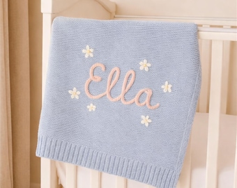 Gepersonaliseerde babydeken, gepersonaliseerde geborduurde gebreide babydeken, aangepaste naam babydeken, geborduurd babyshowercadeau, cadeau nieuwe baby