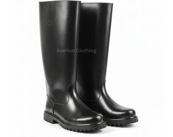 Handmade German Officer Riding Boots - Black Leather Jackboot with Rubber Sole