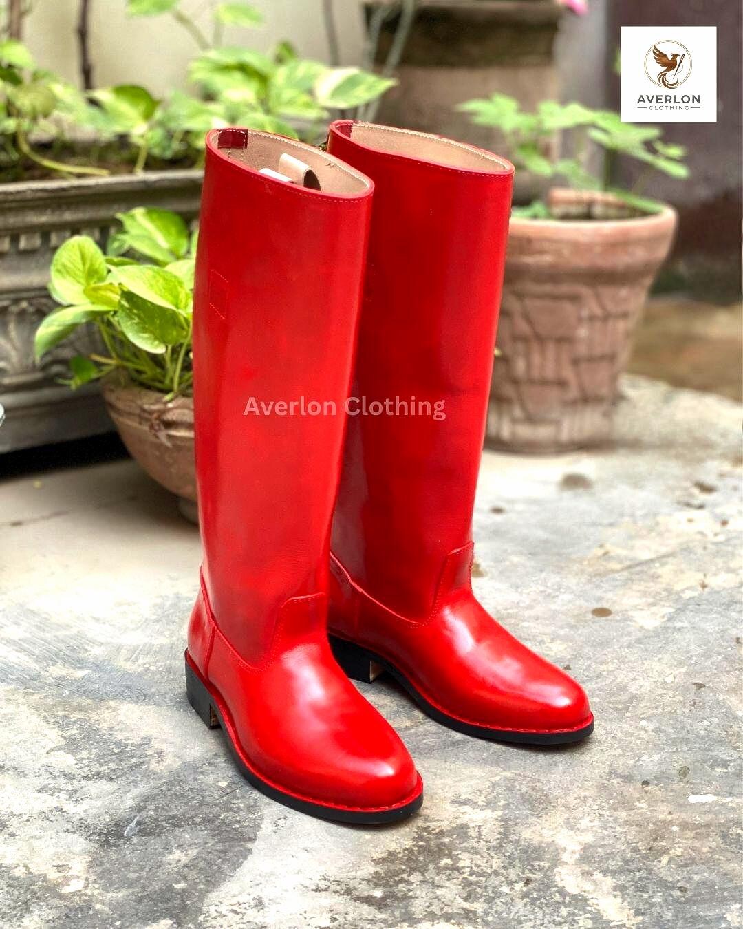 Medium Red Riding Boots Men's Red Leather Riding Boot - Handmade Vintage Military Style Tall ...