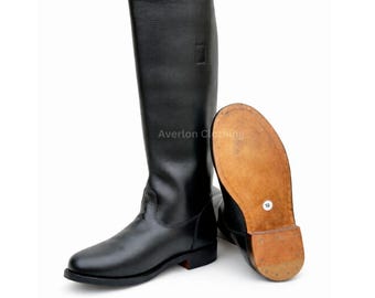 German Officer Riding Long Boots - Handmade Black Leather Jack Boot
