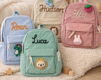 Personalisierte Cord Rucksack - Kinderschultasche, Kleinkind Vorschulrucksack, Schulanfang Geschenk für Jungen und Mädchen