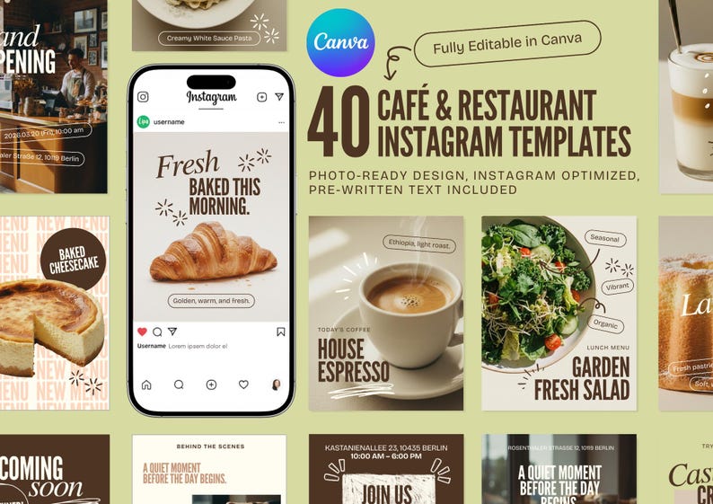 Canva Instagram Templates for Cafes & Restaurants | 40 Editable Post ...