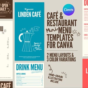 Canva Editable Café Mini Menu Templates | Hand-Drawn Illustration | 12 Pages | Printable DL Size