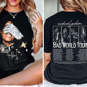 Comfort Colors® Michael Jackson vintage-tröja för ungdomar, Michael Jackson Bad World Tour 1987 t-shirt, King Of Pop unisex fangåva bild 2