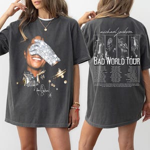 Comfort Colors® Michael Jackson vintage-tröja för ungdomar, Michael Jackson Bad World Tour 1987 t-shirt, King Of Pop unisex fangåva bild 1