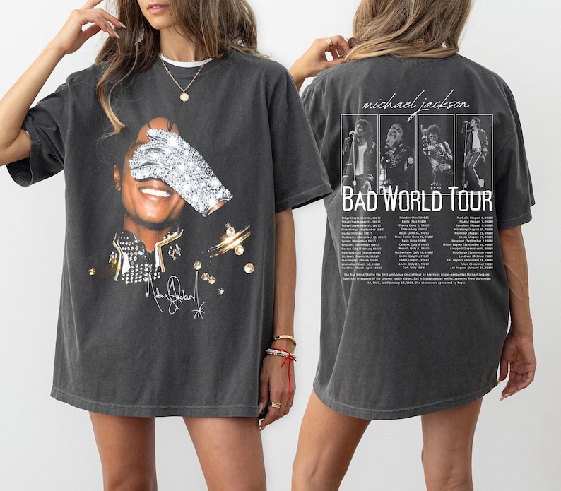 Comfort Colors® Michael Jackson vintage-tröja för ungdomar, Michael Jackson Bad World Tour 1987 t-shirt, King Of Pop unisex fangåva bild 1