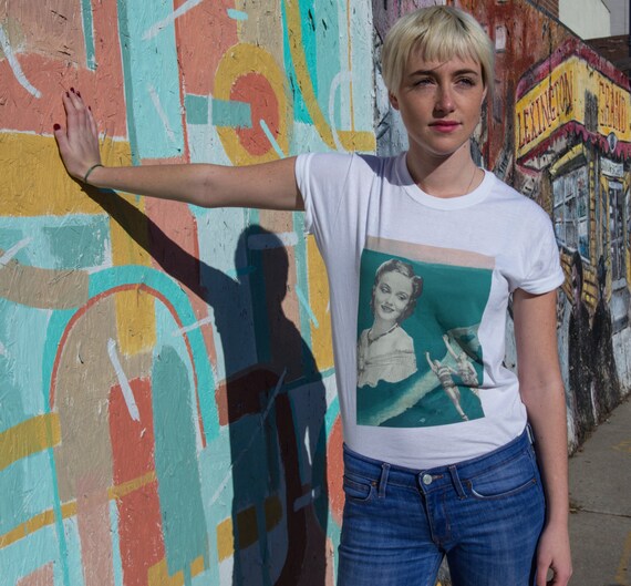 Who Needs Men? Graphic Tee: Handmade Collage Print Wearable Art