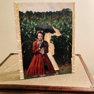 Victorian Woman Umbrella Collage Art – Handmade 3D Mixed Media Wall Art, Storybook Decor