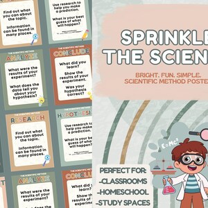 Poster sul metodo scientifico / Decorazioni per la classe in stile boho / Esplora, scopri, impara / Schede riassuntive di scienze stampabili