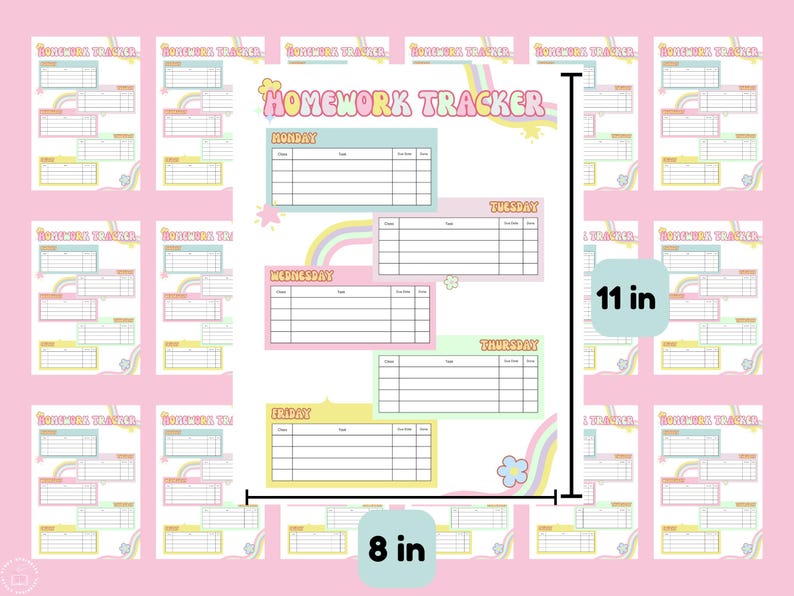 Pastel Homework Tracker Printable | Weekly Planner for Kids (digital ...