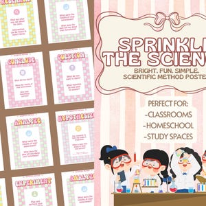Può includere: Poster scientifici colorati con la scritta "SPRINKLE THE SCIENCE" e illustrazioni di scienziati. Progettati per aule, scuole a casa e spazi studio.