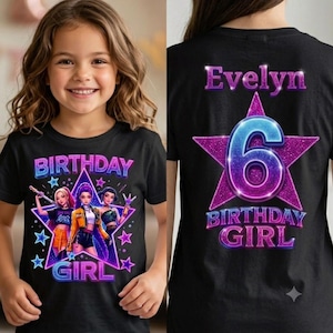 Personalized Birthday Girl Shirt PNG, Custom Name Age Front Back T-Shirt Design, Birthday Party Graphic PNG, (Digital Download )