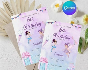 Birthday party Invitation Template, Editable canva template (5x7 inches) (Digital Download)
