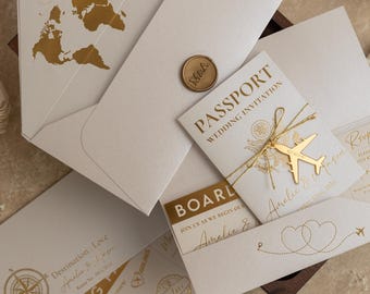 Ivoor bruiloft in het buitenland kaarten instapkaart, reishuwelijksuitnodiging