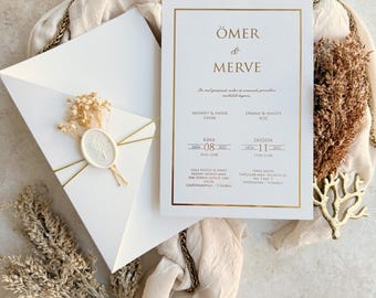 Invitación de boda moderna: con sello de lacre y flores secas