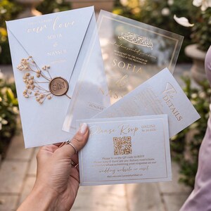 Juego de invitaciones de boda en verde salvia, invitación para la ceremonia musulmana Nikah, caligrafía árabe, papelería de lujo. imagen 11