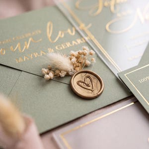 Juego de invitaciones de boda en verde salvia, invitación para la ceremonia musulmana Nikah, caligrafía árabe, papelería de lujo. imagen 1