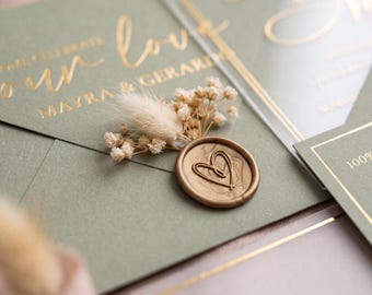 Sage Green  Wedding Invitation Suite, Muslim Nikah Invite, Arabic Calligraphy, Luxury Stationery
